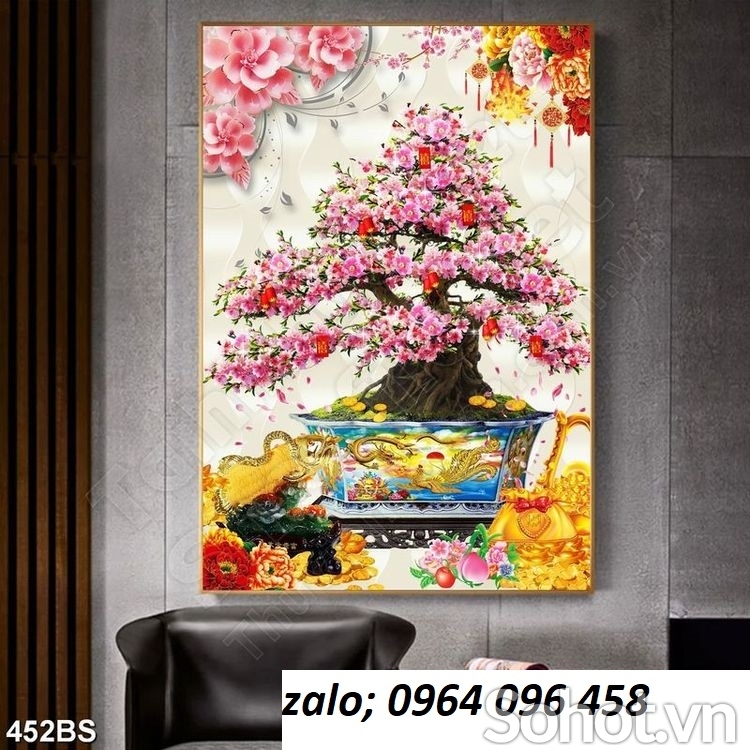 Tranh hoa đào 3d - tranh gạch hoa đào 3d - 74SP