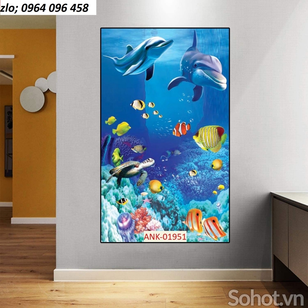 Tranh gạch 3d cá heo phong cảnh biển - CNB433