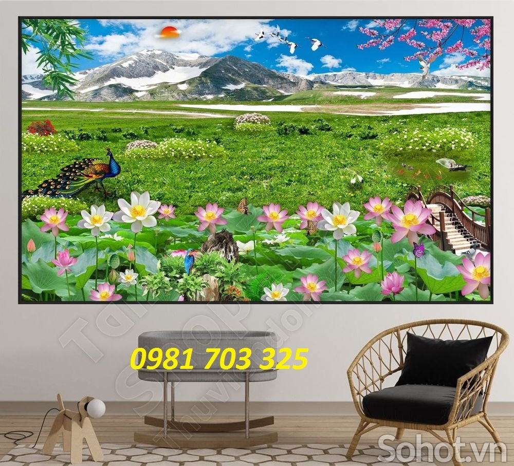 tranh hoa sen- tranh gạch men 3D