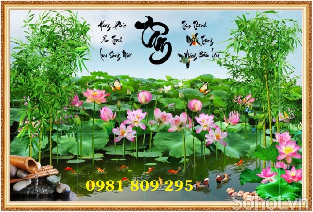 Tranh gạch men phong cảnh hoa sen JP665