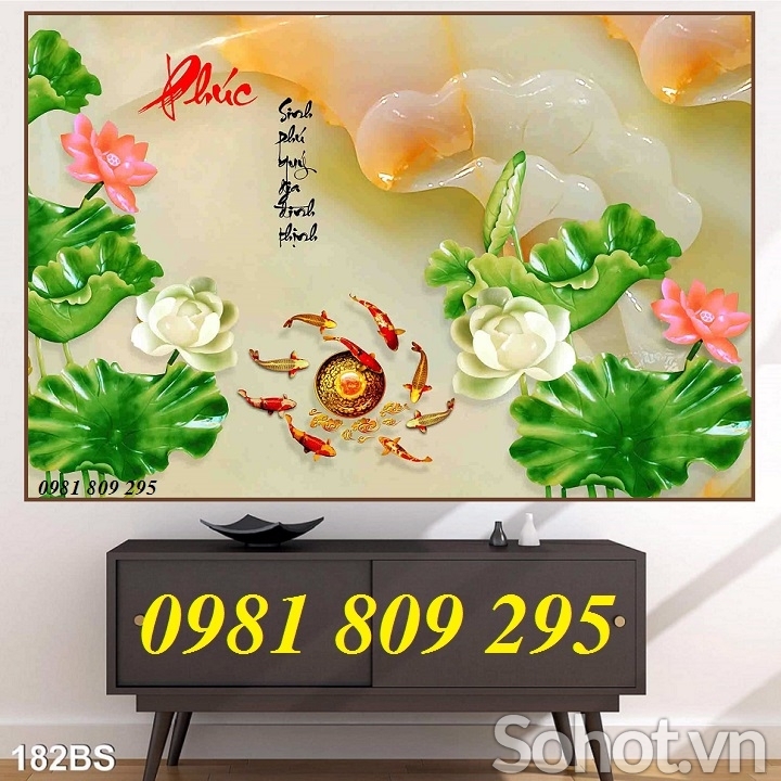 Tranh gạch ốp tường, tranh hoa sen sứ ngọc HN9302