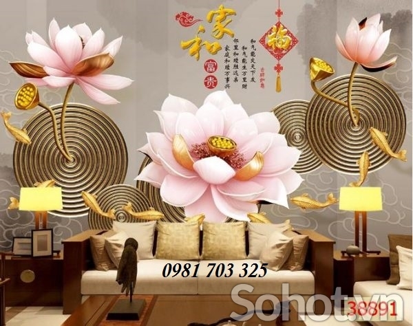 tranh gạch, gạch tranh 3D hoa sen