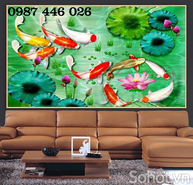 Tranh gạch men cá chép vàng đẹp 3d HP9232