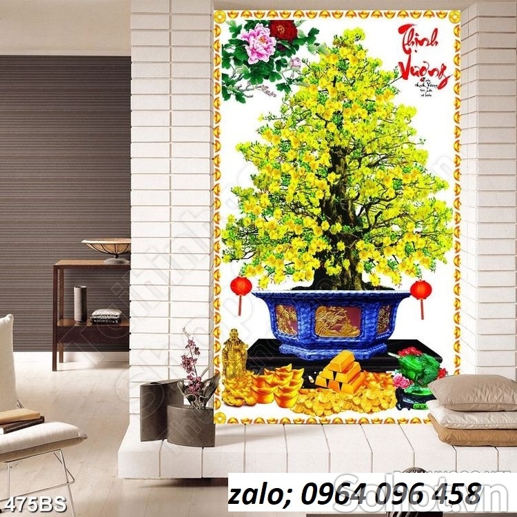 Tranh gạch 3d hoa mai dán tường - CB533