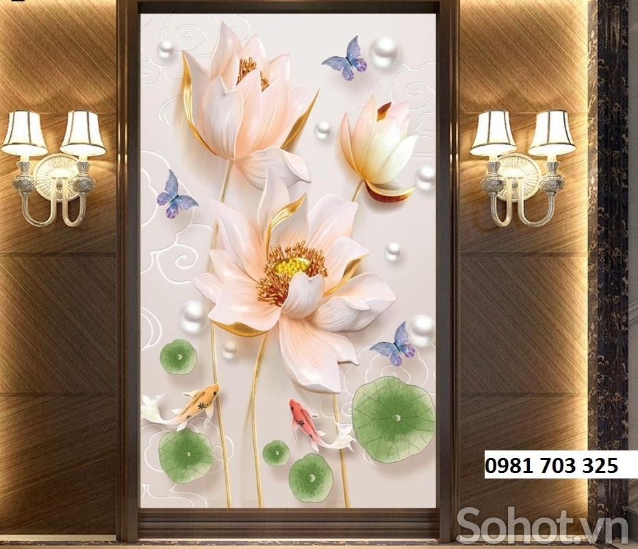 Tranh hoa sen-gạch tranh trang trí
