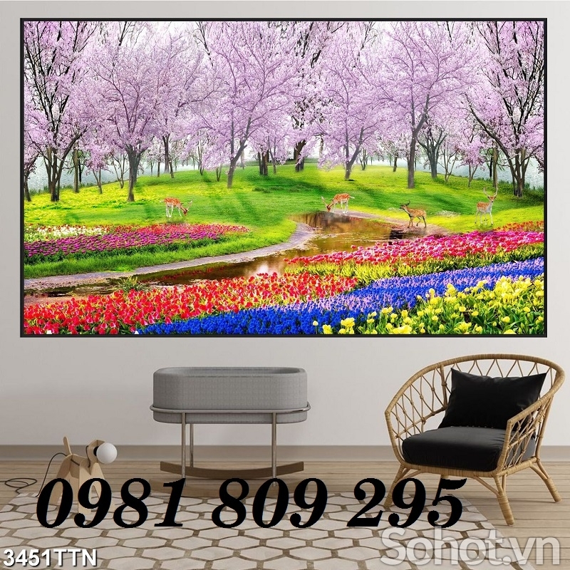 Tranh gạch 3d phong cảnh vườn hoa