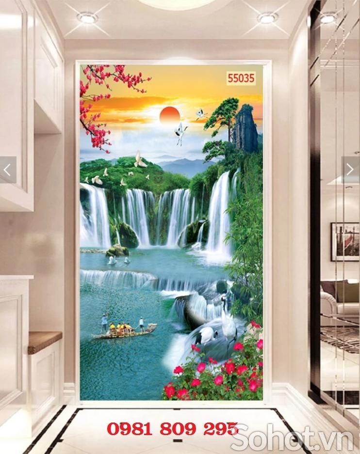 Tranh gạch , gạch ốp tường thác nước