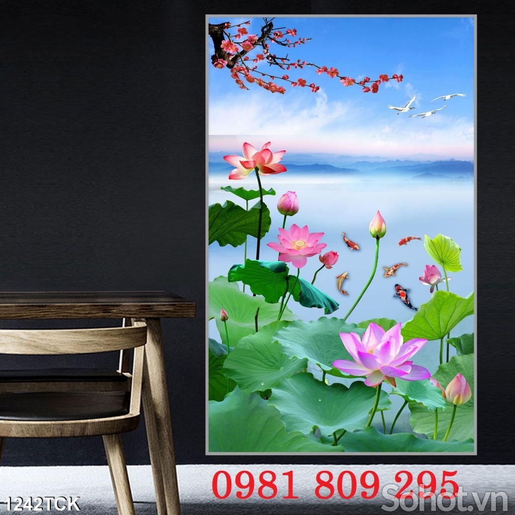 Gạch 3d hoa sen trang trí