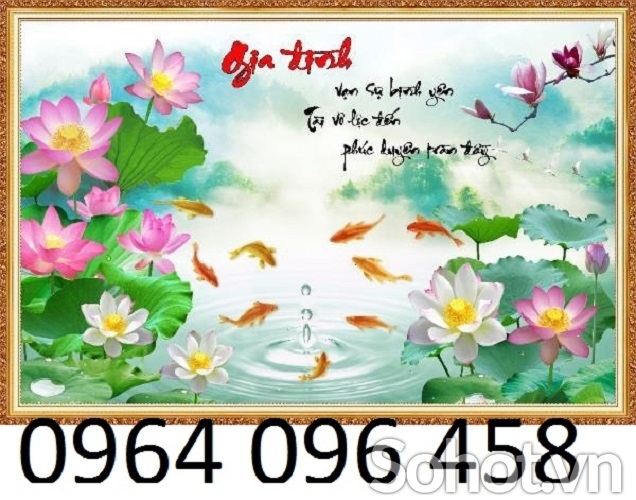 Tranh cá chép hoa sen 3d - tranh gạch 3d ốp tường - XCNNB9