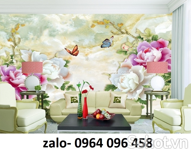 Tranh gạch 3d hoa mẫu đơn phong thủy - KDCV54