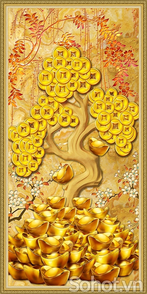 Tranh gạch 3d cây tiền vàng - SCX53