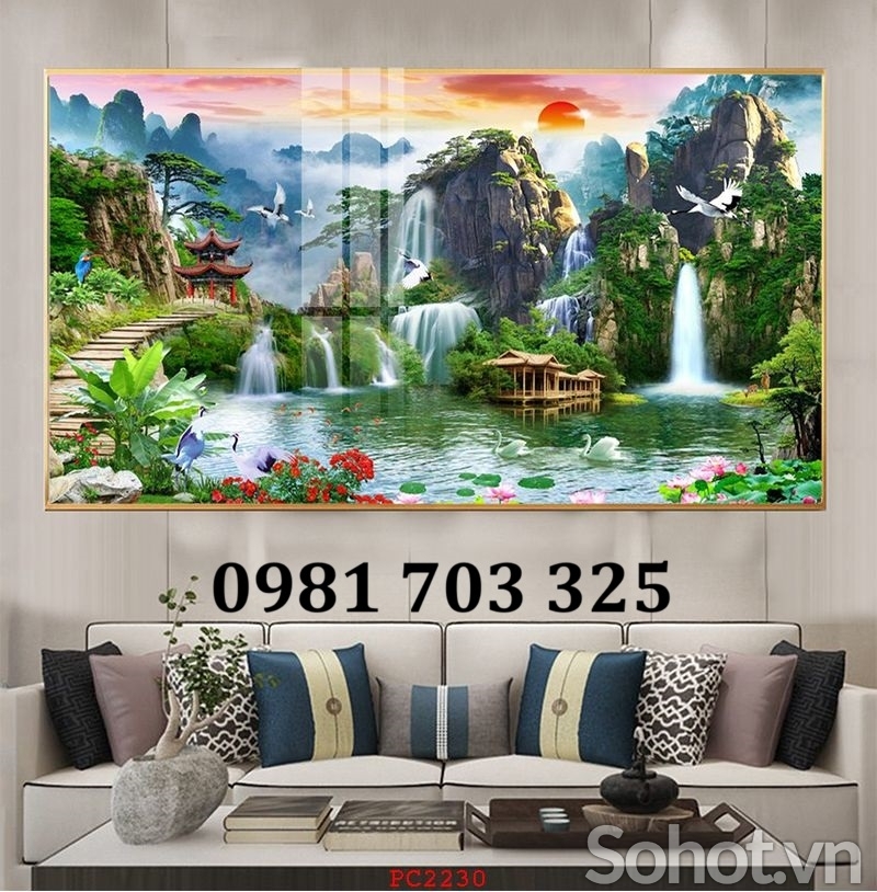 Tranh gạch đẹp thác nước 3d