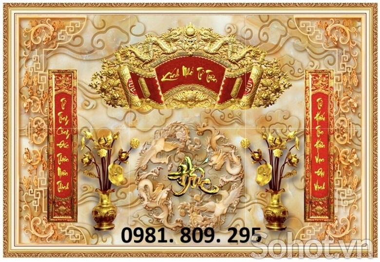 Tranh gạch ốp tường chữ phúc 3d phòng thờ