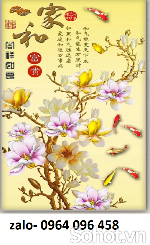 Gạch tranh cá chép hoa mẫu đơn 3d phong thủy - SCCV8