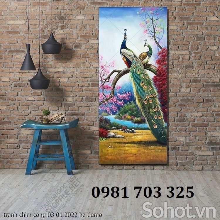 Gạch tranh đẹp chim công 3D trang trí
