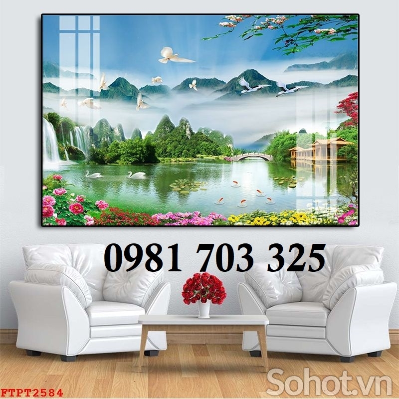 Tranh phong cảnh thác nước, gạch tranh ốp tường