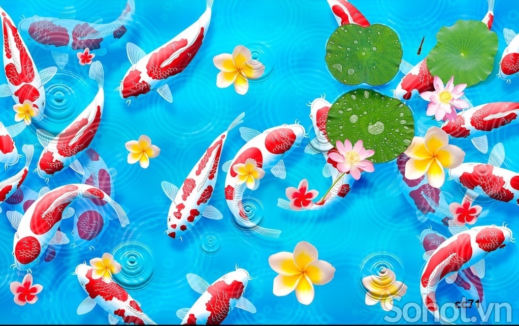 tranh gạch men 3d cá chép phong thủy - 81CL