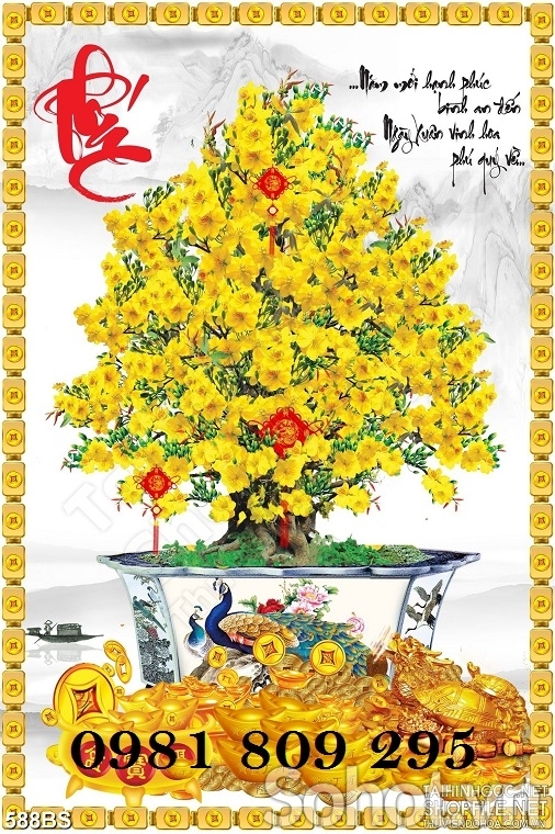 Tranh gạch 3d  hoa mai vàng đẹp