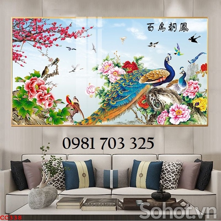 Gạch tranh chim công dán tường