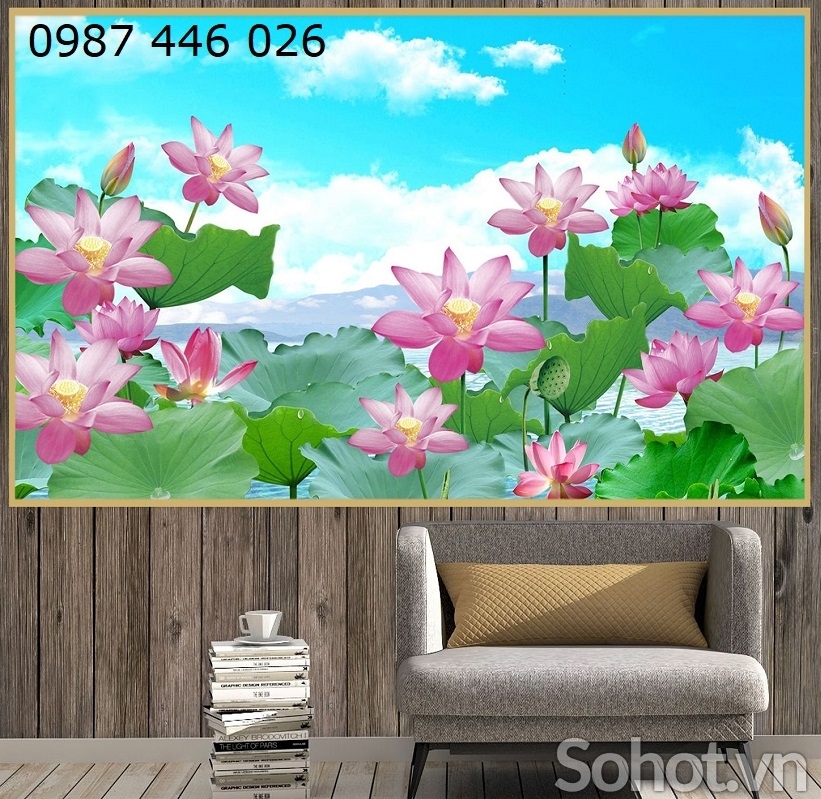 Tranh gạch men hoa sen 3d HP0284