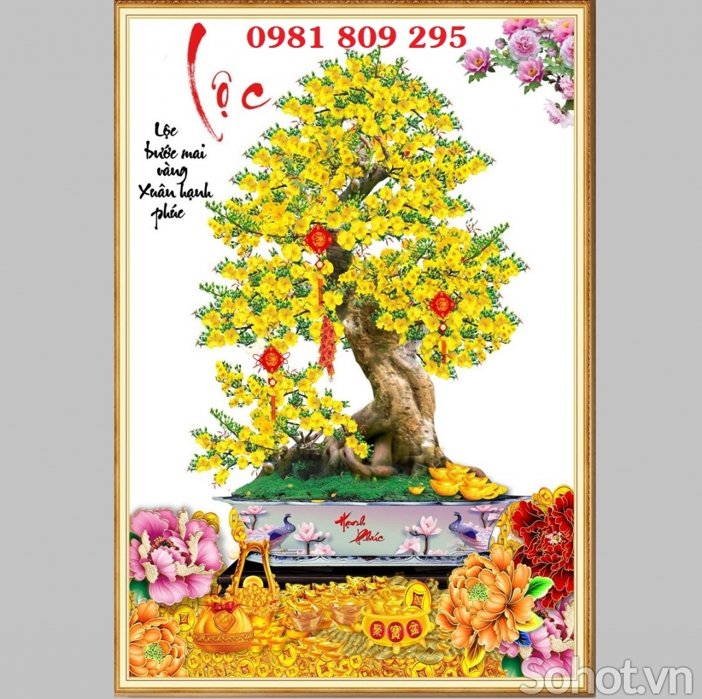 Gạch tranh hoa mai vàng, tranh gạch men HP1221