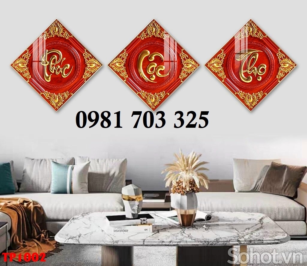 Tranh phúc lộc thọ 3D, gạch men 3D ốp tường