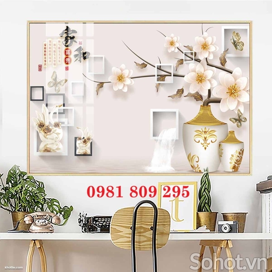 Gạch tranh bình hoa , tranh gạch 3d