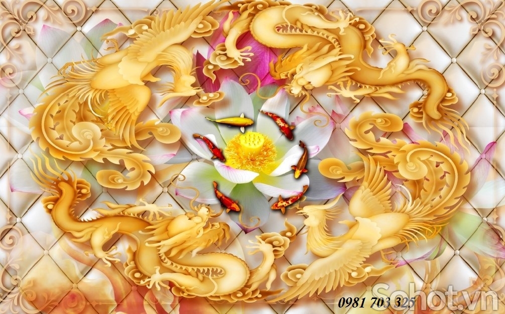 Tranh gạch 3D Long phụng sum vầy