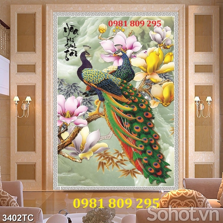 Tranh gạch men chim công GN786