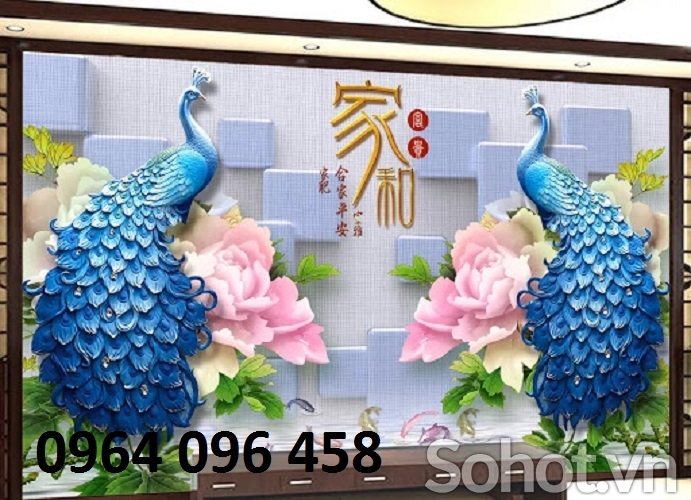gạch tranh chim công 3d - CK77