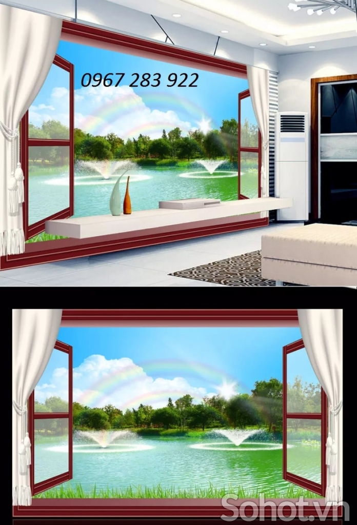 Tranh phòng khách hoạ tiết cửa sổ phong cảnh