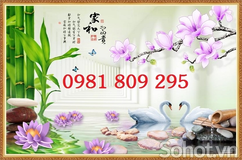 Tranh gạch thiên nga hoa đẹp