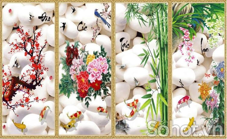 Tranh gạch 3d ốp tường tứ quý - 800MC