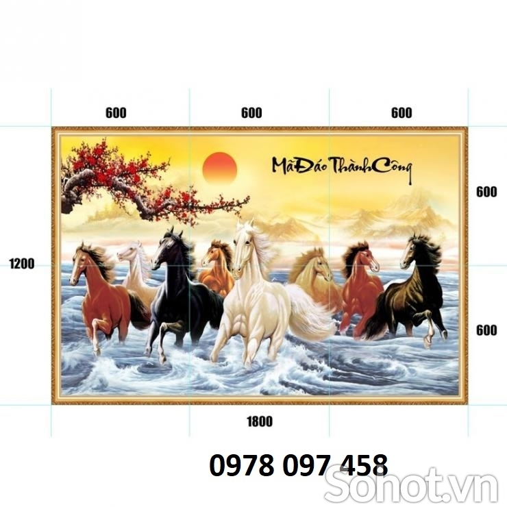 Tranh 3d họa tiết 8 chú ngựa