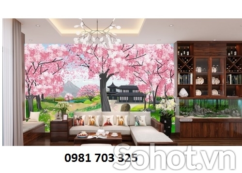 Gạch tranh 3D- tranh hoa đào