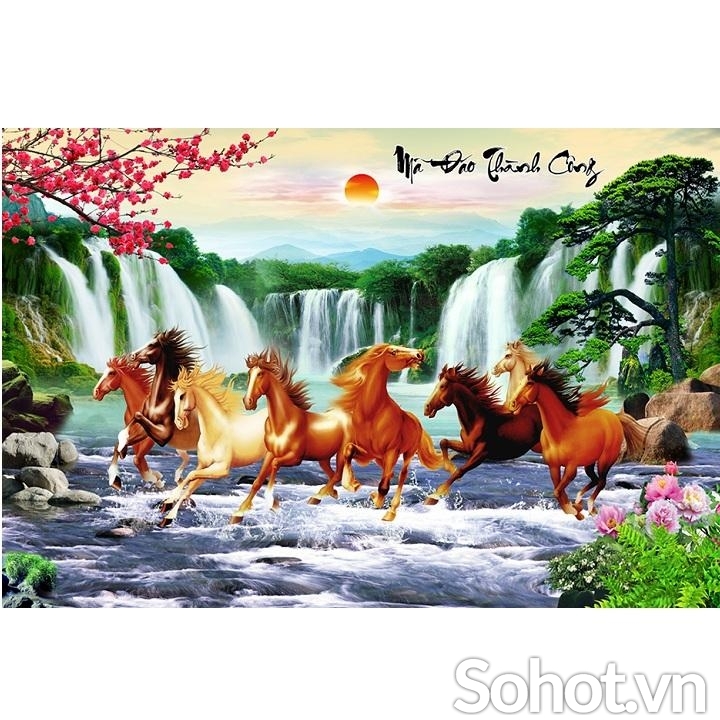 Tranh gạch men họa tiết 8 chú ngựa