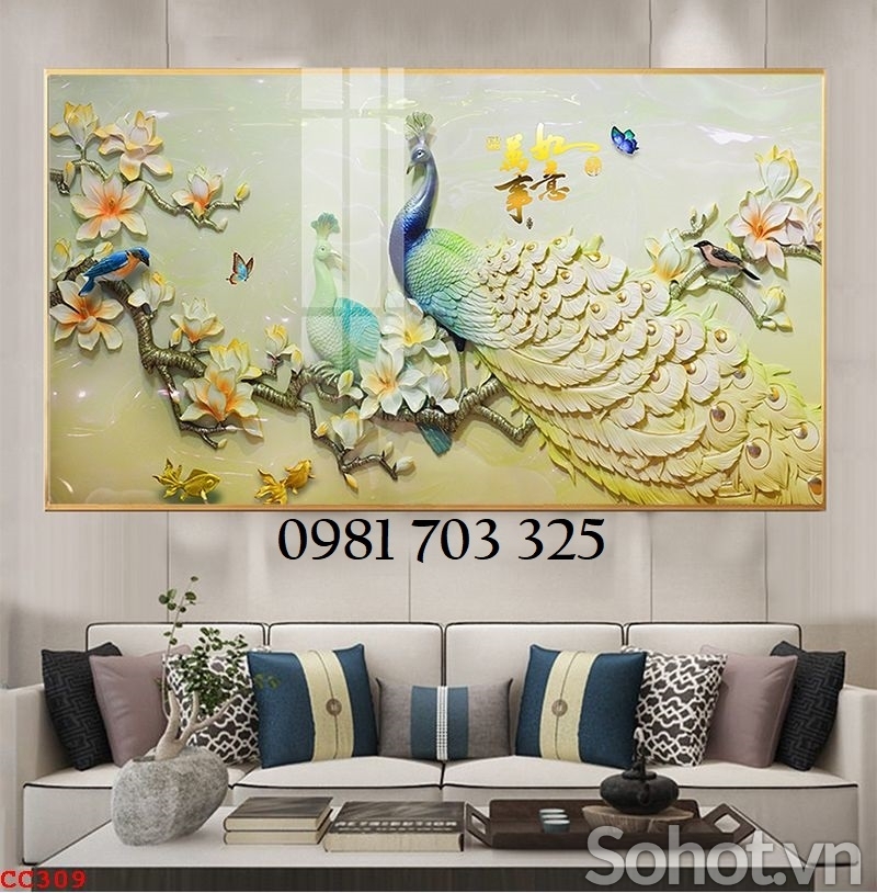 Tranh gạch chim công phong thủy 3D