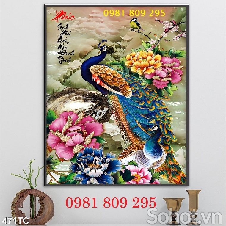 Gạch trang trí 3d chim công HP666