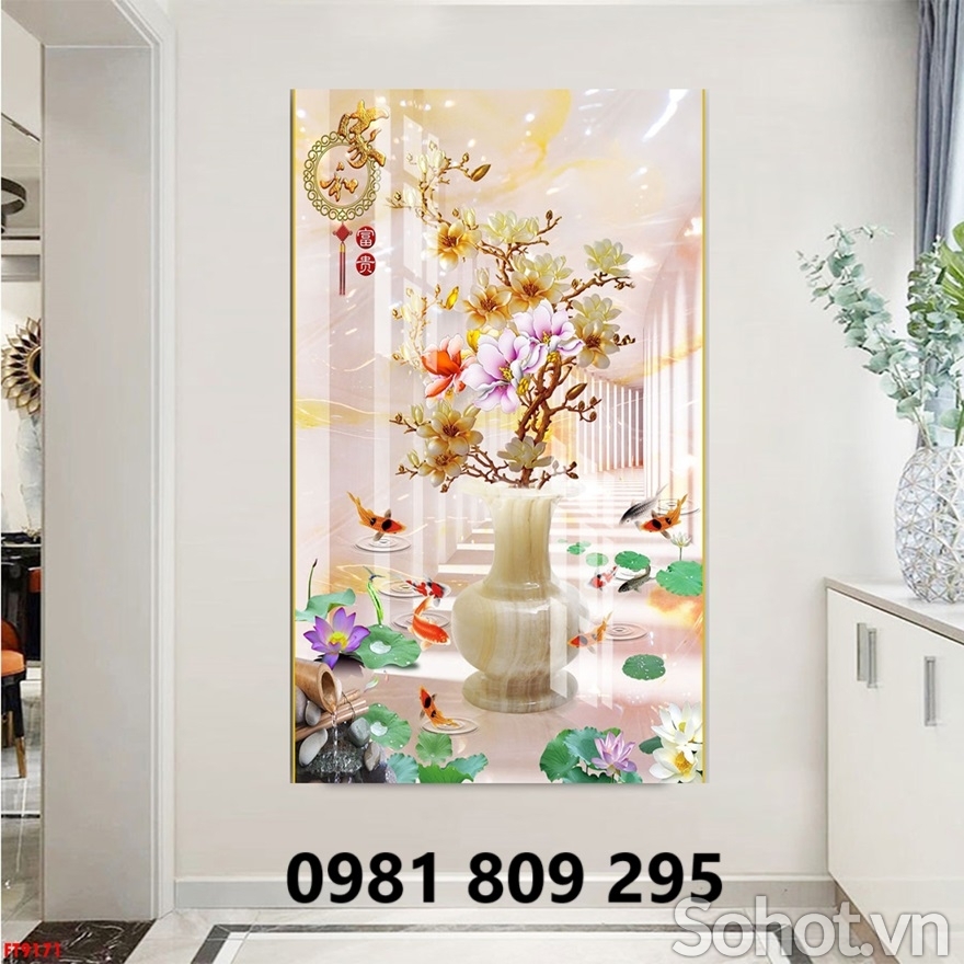 Gạch tranh khổ đứng 3d bình hoa HN9392