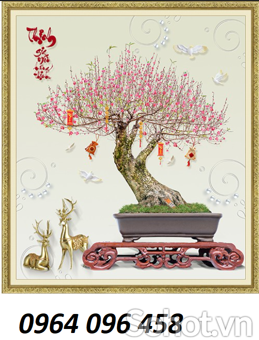 Tranh cây mai 3d - tranh gạch 3d cây mai - LVCX3