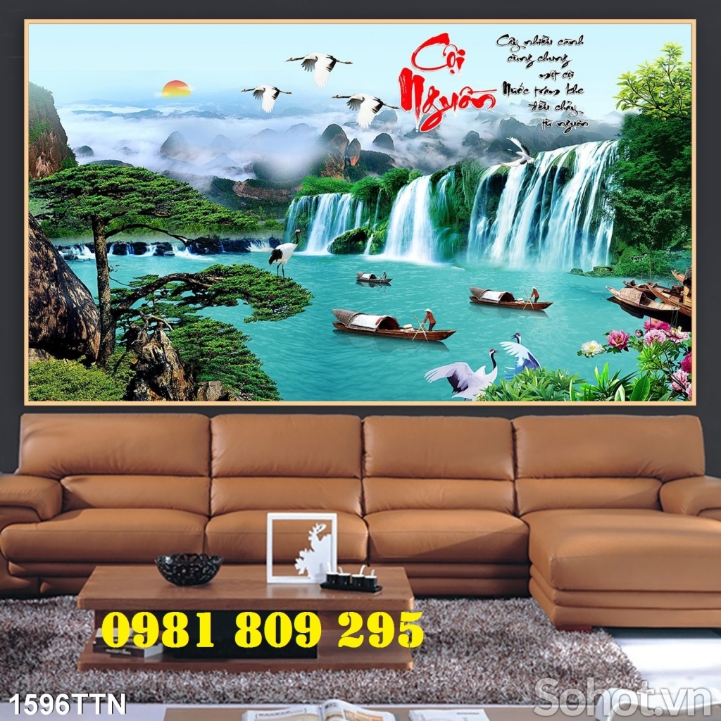 Tranh gạch men phòng khách phong cảnh hồ nước HP2032