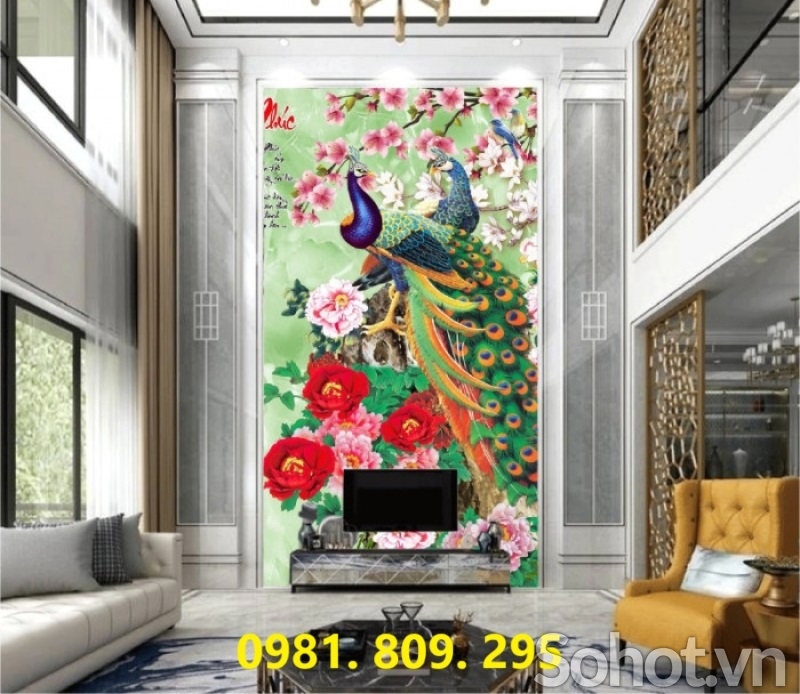 Tranh gạch chim công , gạch ốp tường cao cấp