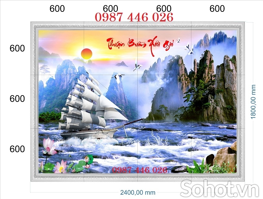 Gạch tranh phong thủy thuyền buồm HP9822