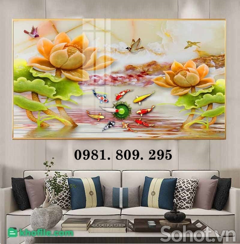 Tranh 3d gạch ốp tường hoa sen HN999