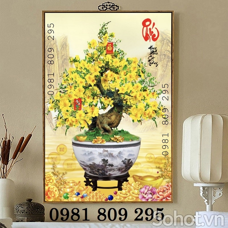 Tranh gạch 3d hoa mai trang tri