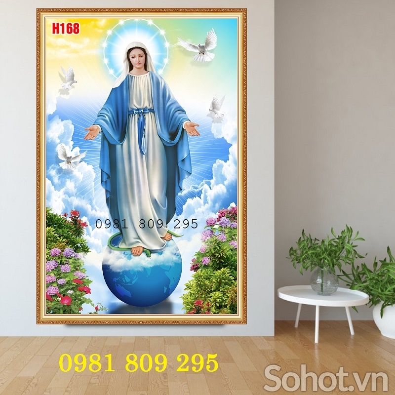 Gạch 3d tranh hình đức mẹ maria - tranh công giáo