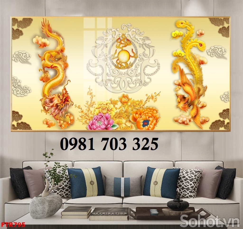 Tranh gạch men 3D long phụng