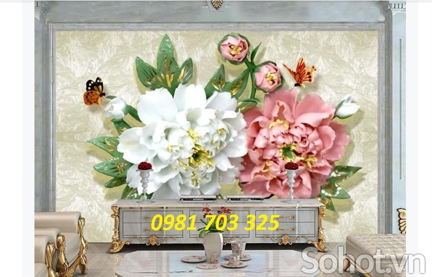 Tranh hoa treo phòng khách- gạch tranh trang trí