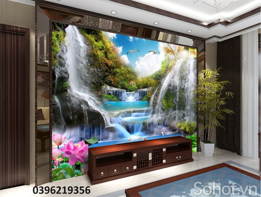 Tranh gạch 3D thác nước trang trí