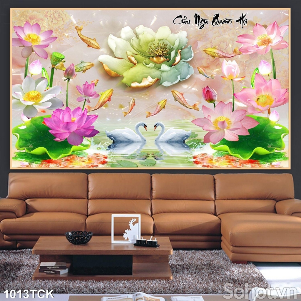 tranh gạch, gạch tranh 3D hoa sen